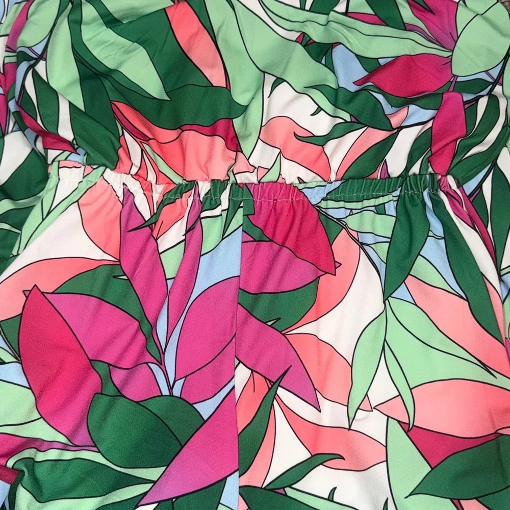 Boston Proper Tropical Palm Print Dela Halter Ring Jumpsuit‎ Sz S